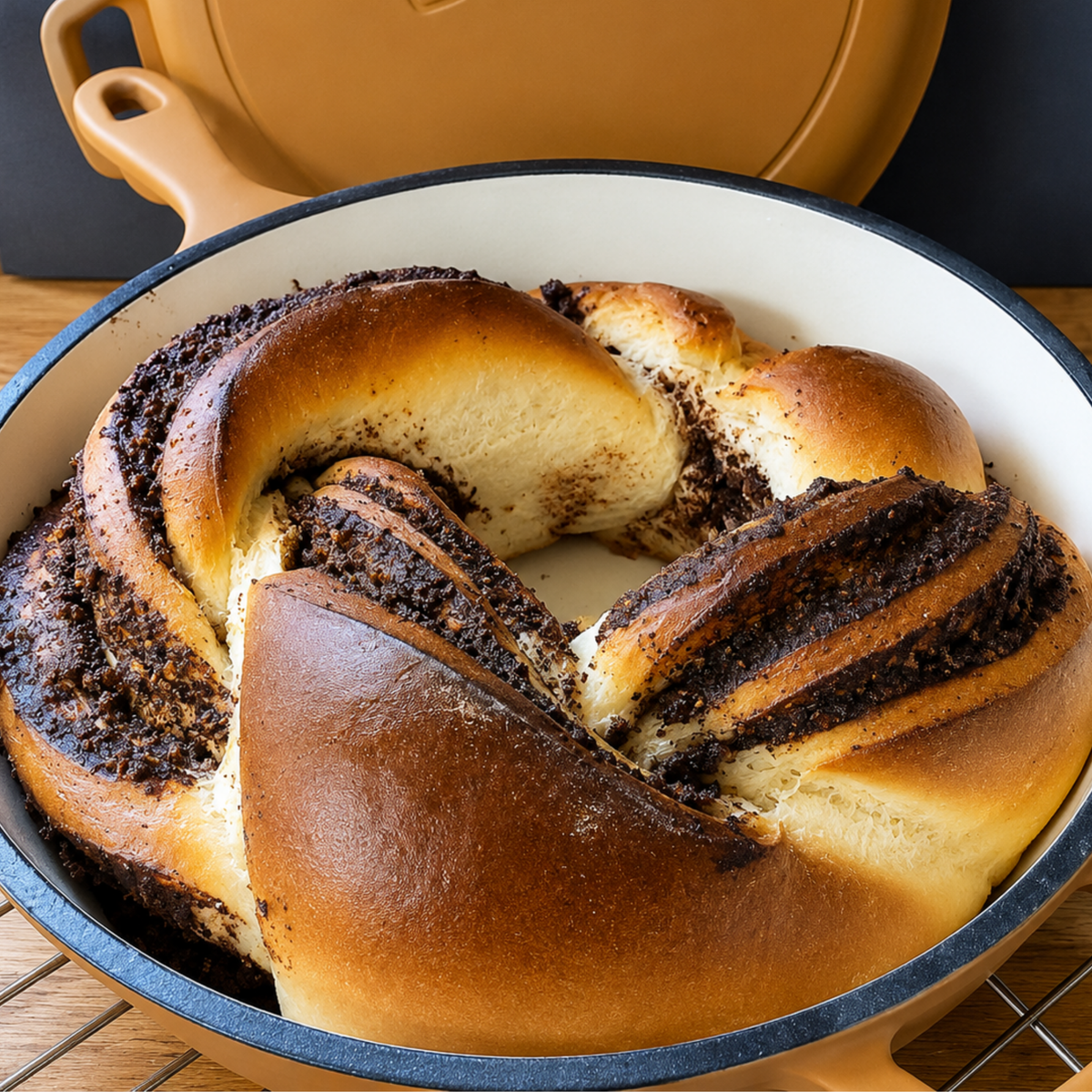 Fluffiger Hefekranz mit Nussfüllung aus der Gusseisenpfanne