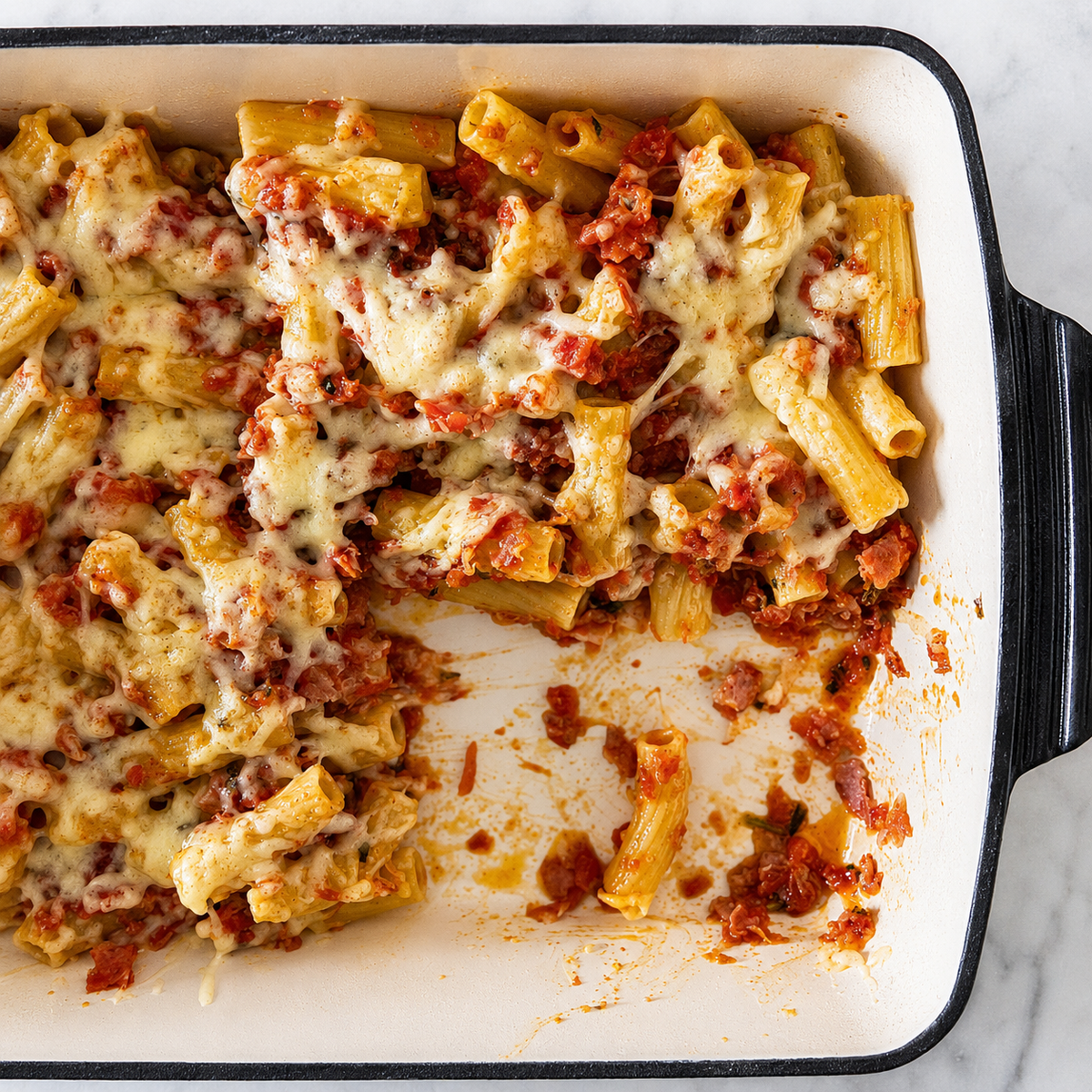 Cremiger Nudelauflauf mit Schinken, Tomaten & Emmentaler
