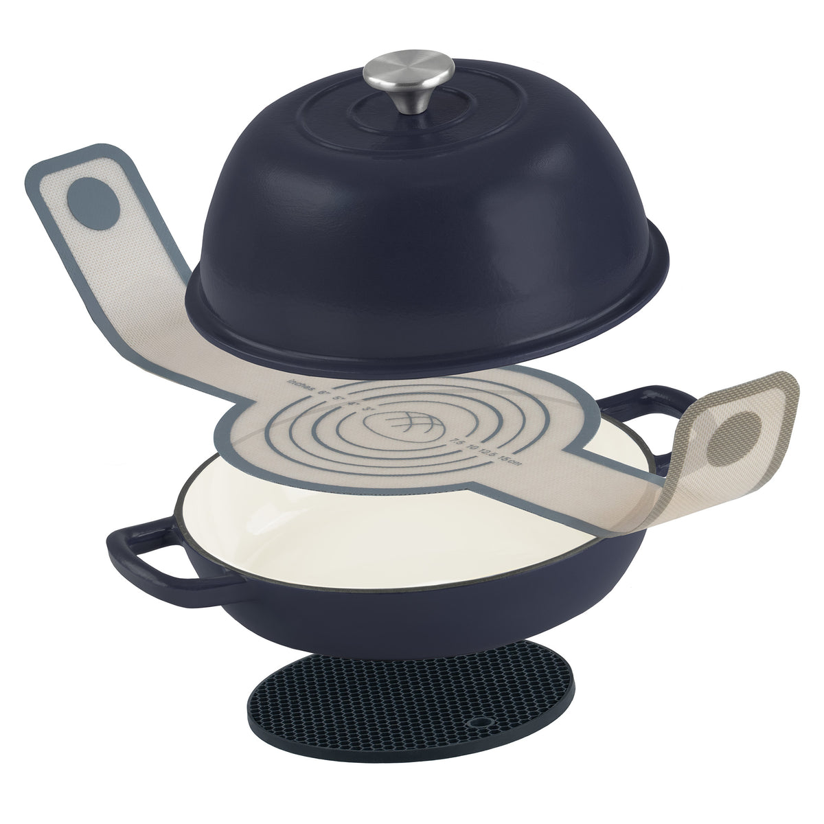 Bread pot set, 6.4 liters, cast iron, enameled, incl. bread sling and trivet