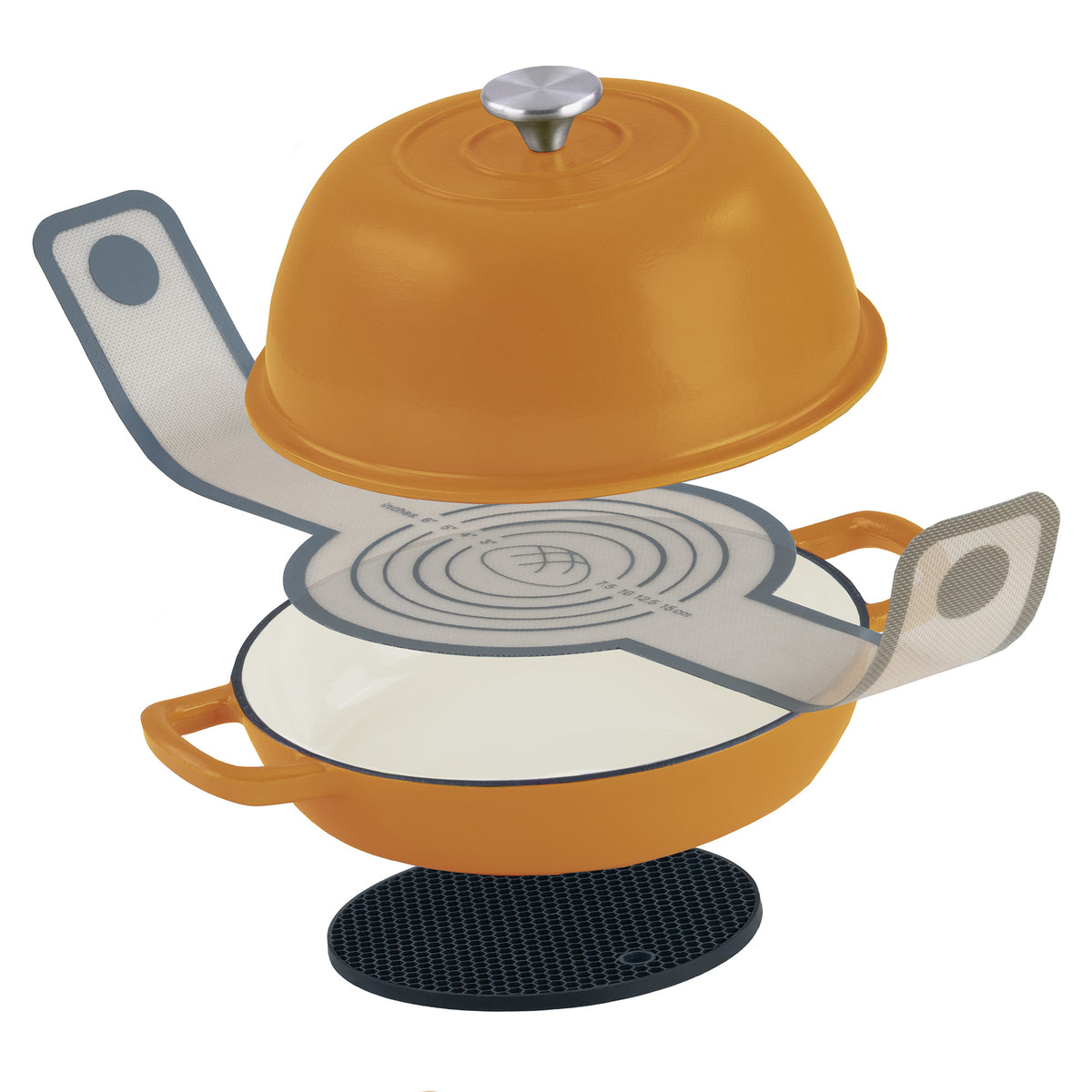 Bread pot set, 6.4 liters, cast iron, enameled, incl. bread sling and trivet