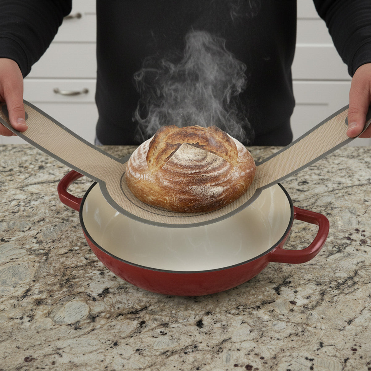 Bread pot set, 6.4 liters, cast iron, enameled, incl. bread sling and trivet