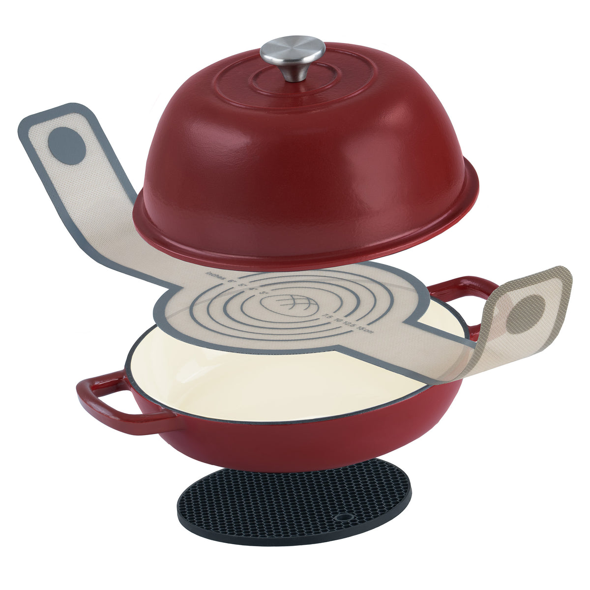 Bread pot set, 6.4 liters, cast iron, enameled, incl. bread sling and trivet