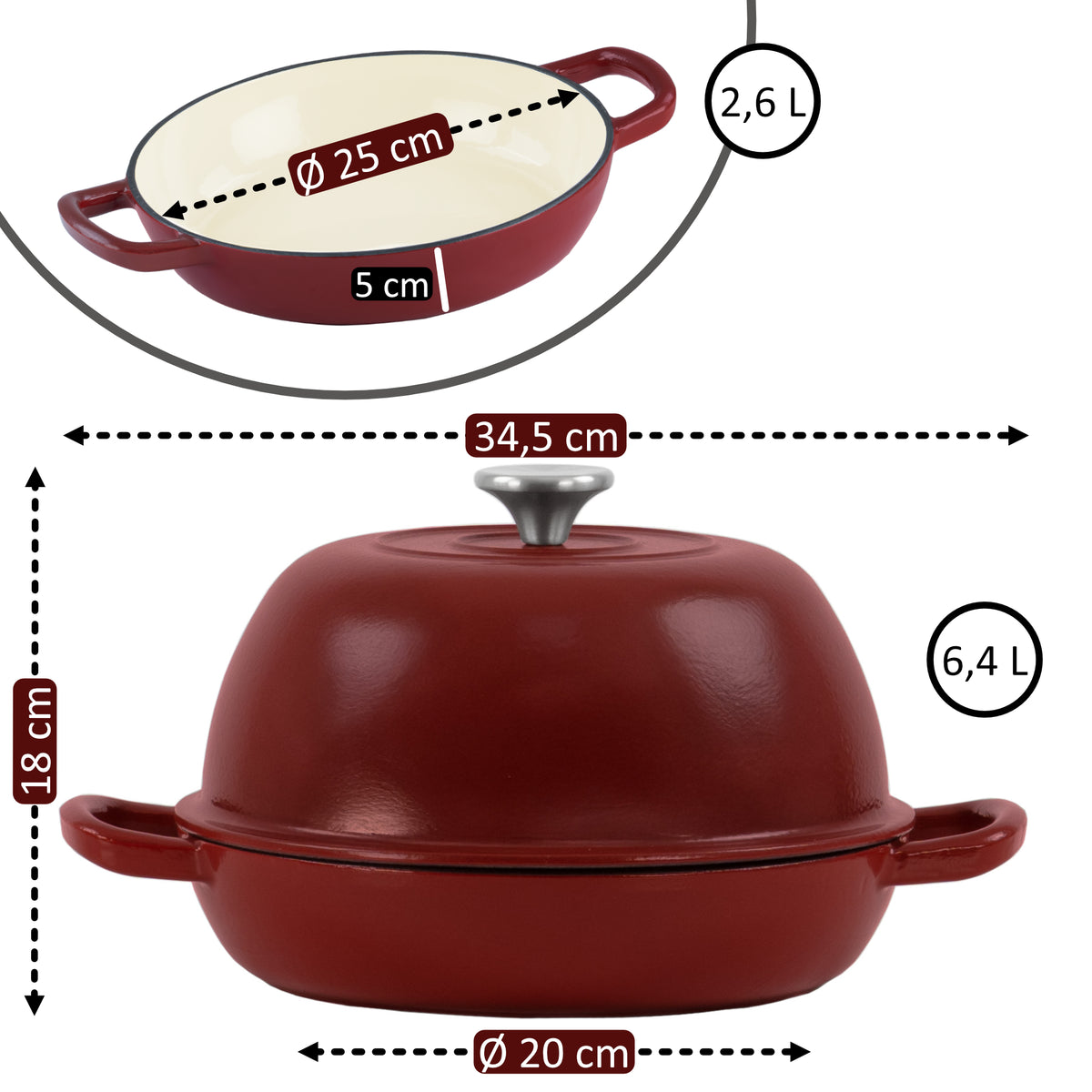 Bread pot set, 6.4 liters, cast iron, enameled, incl. bread sling and trivet