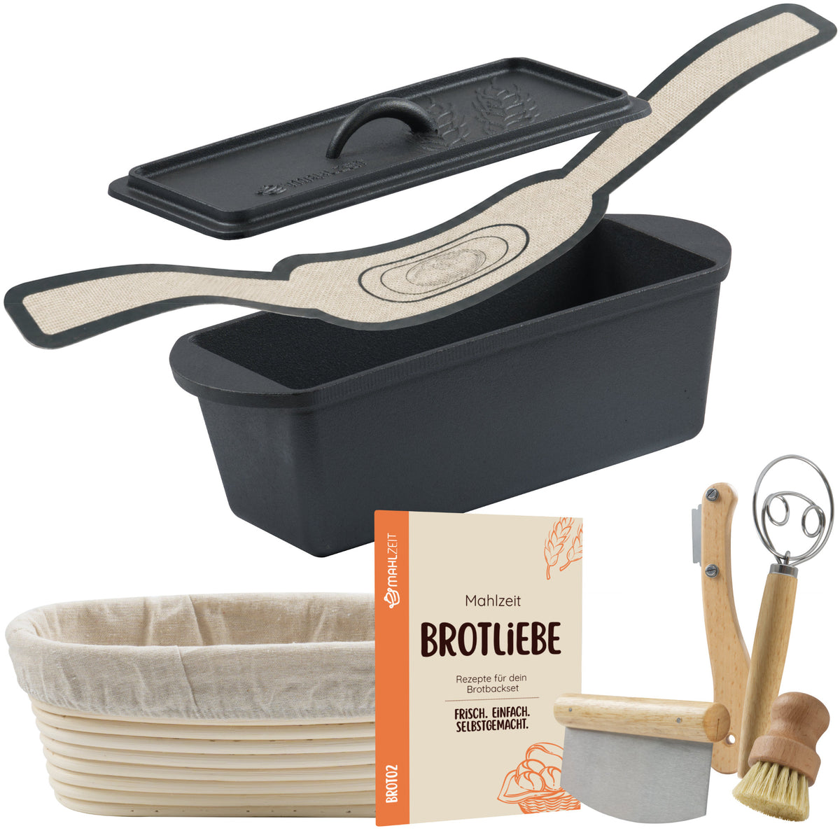 Bread Pot Set, Cast Iron, Pre-Seasoned, Incl. Bread Sling, Banneton, and Accessories