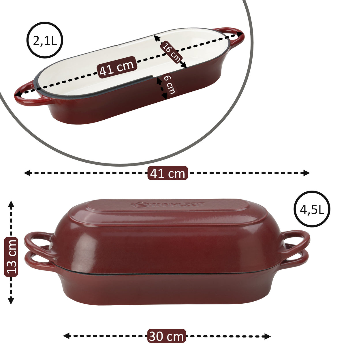 Bread Bin Set, 4.5 Liters, Cast Iron, Enameled, Incl. Bread Slicer