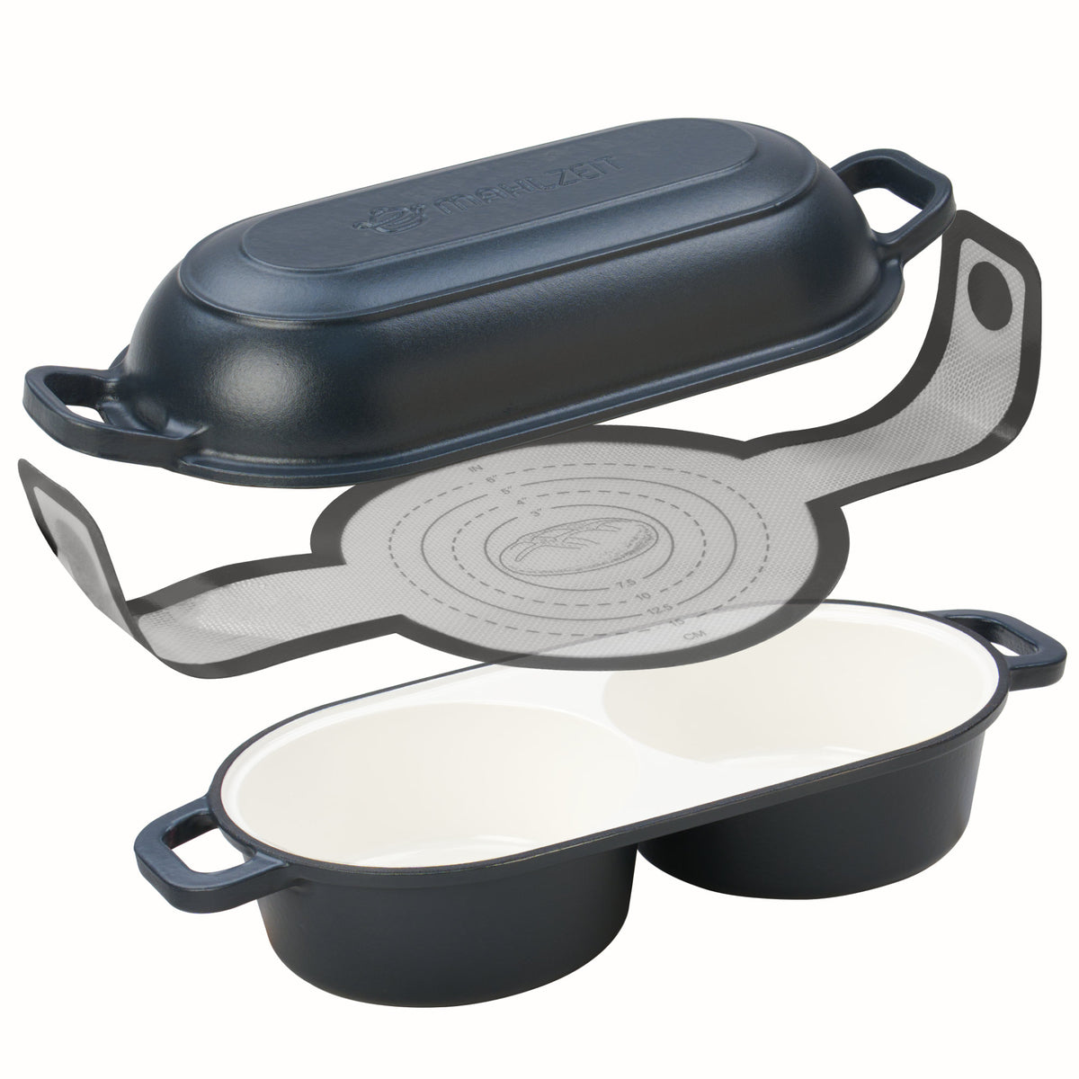 Bread Pot Set, 5 liter, cast iron, enameled, incl. bread sling and two baking chambers
