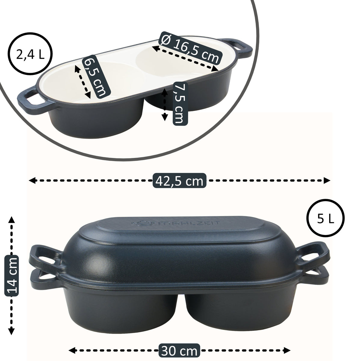 Cocotte à pain, 5 litres, fonte émaillée, avec élingue à pain et deux compartiments de cuisson