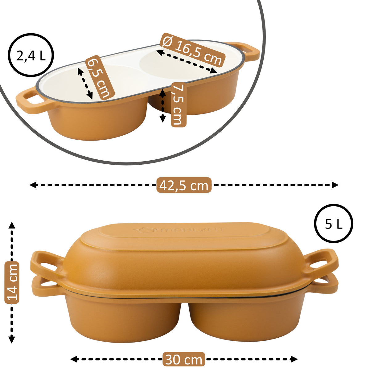 Cocotte à pain, 5 litres, fonte émaillée, avec élingue à pain et deux compartiments de cuisson