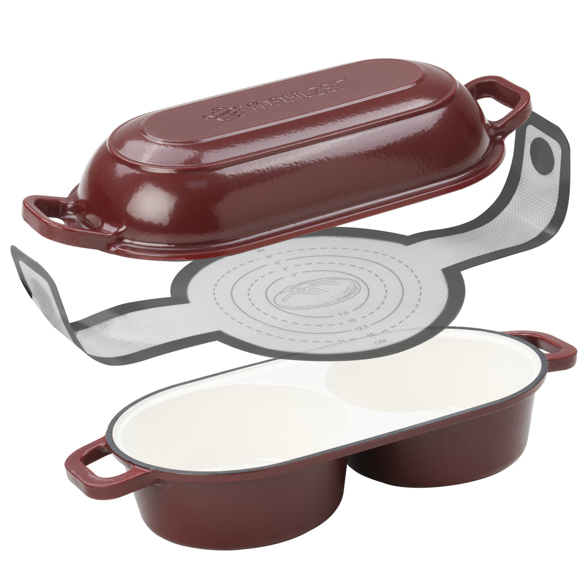 Bread Pot Set, 5 liter, cast iron, enameled, incl. bread sling and two baking chambers