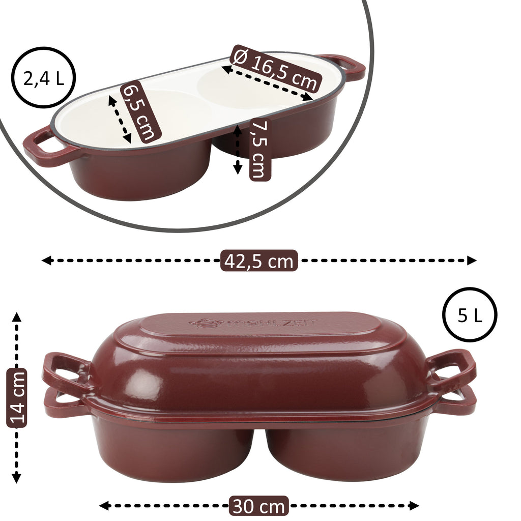Cocotte à pain, 5 litres, fonte émaillée, avec élingue à pain et deux compartiments de cuisson