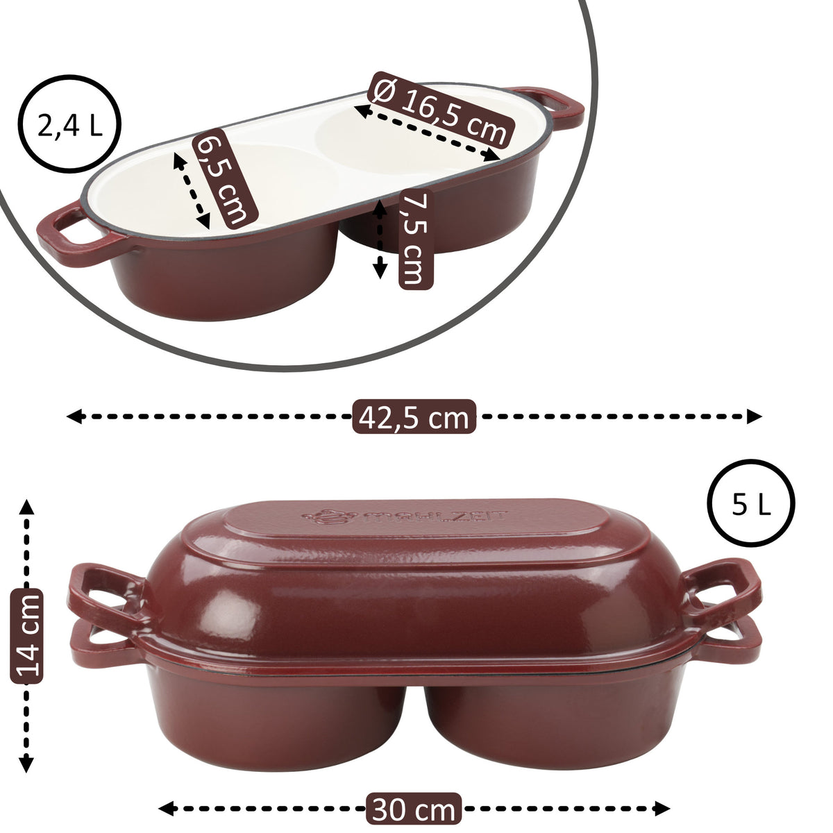 Bread Pot Set, 5 liter, cast iron, enameled, incl. bread sling and two baking chambers