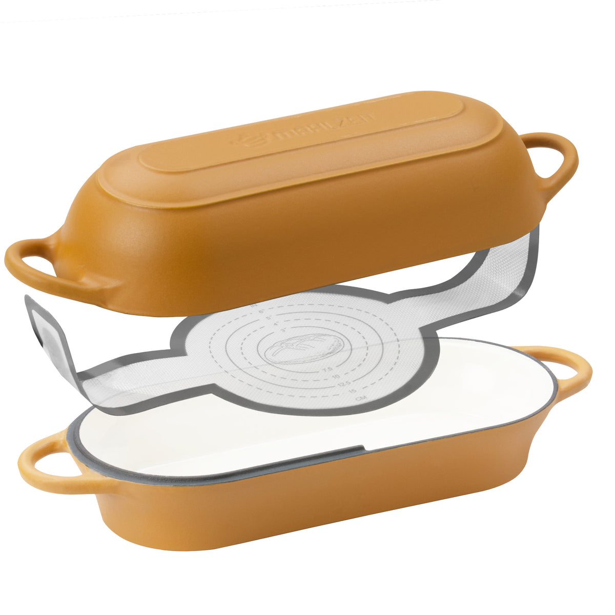 Bread Bin Set, 4.5 Liters, Cast Iron, Enameled, Incl. Bread Slicer