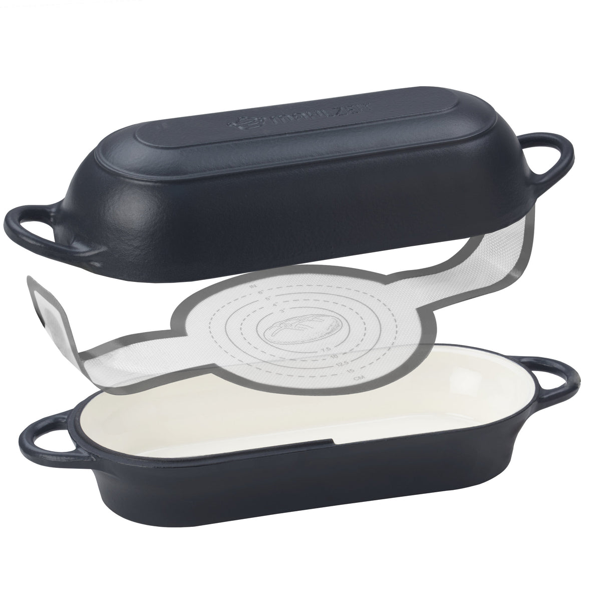 Bread Bin Set, 4.5 Liters, Cast Iron, Enameled, Incl. Bread Slicer