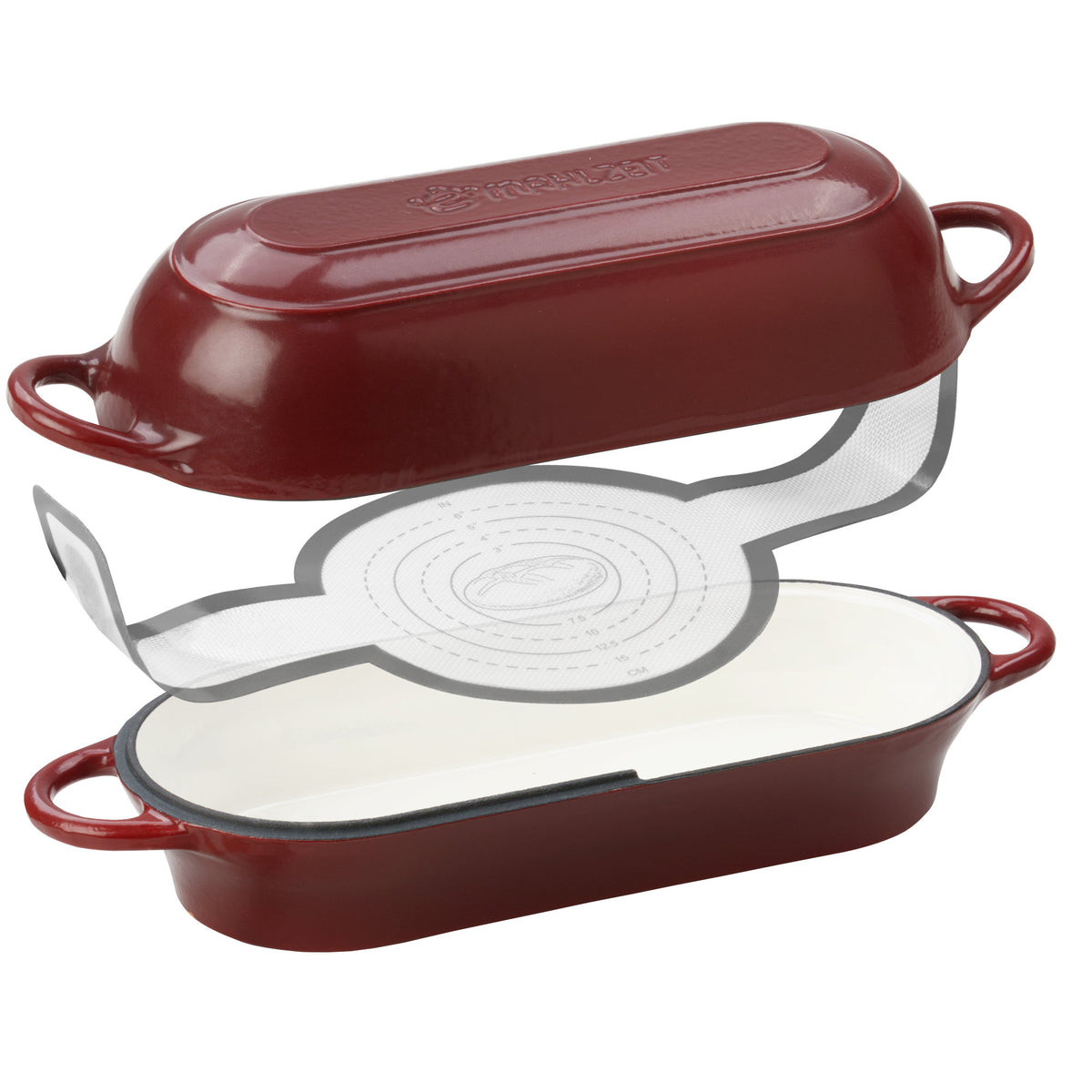 Bread Bin Set, 4.5 Liters, Cast Iron, Enameled, Incl. Bread Slicer