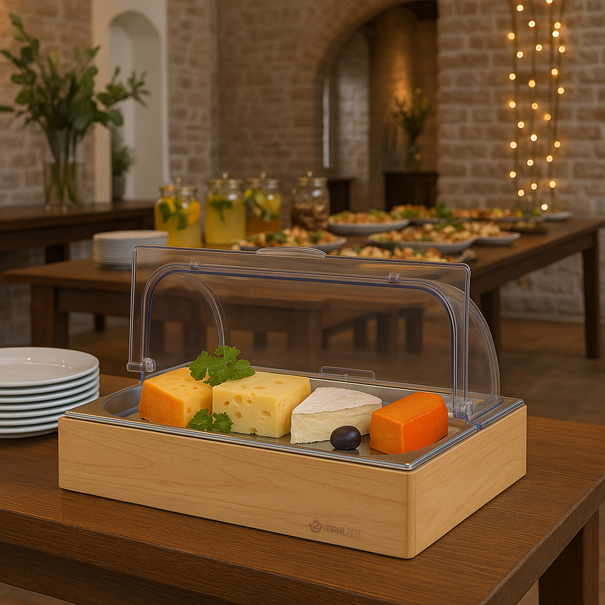 Cooling serving platter, 53 x 34 x 27 cm, GN 1/1, incl. wooden frame
