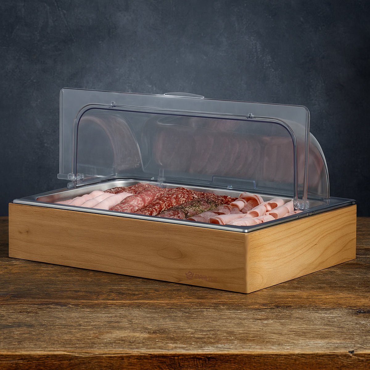 Cooling serving platter, 53 x 34 x 27 cm, GN 1/1, incl. wooden frame