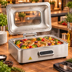 Chafing dish, acier inoxydable, 9,5 litres, avec présentoir et couvercle