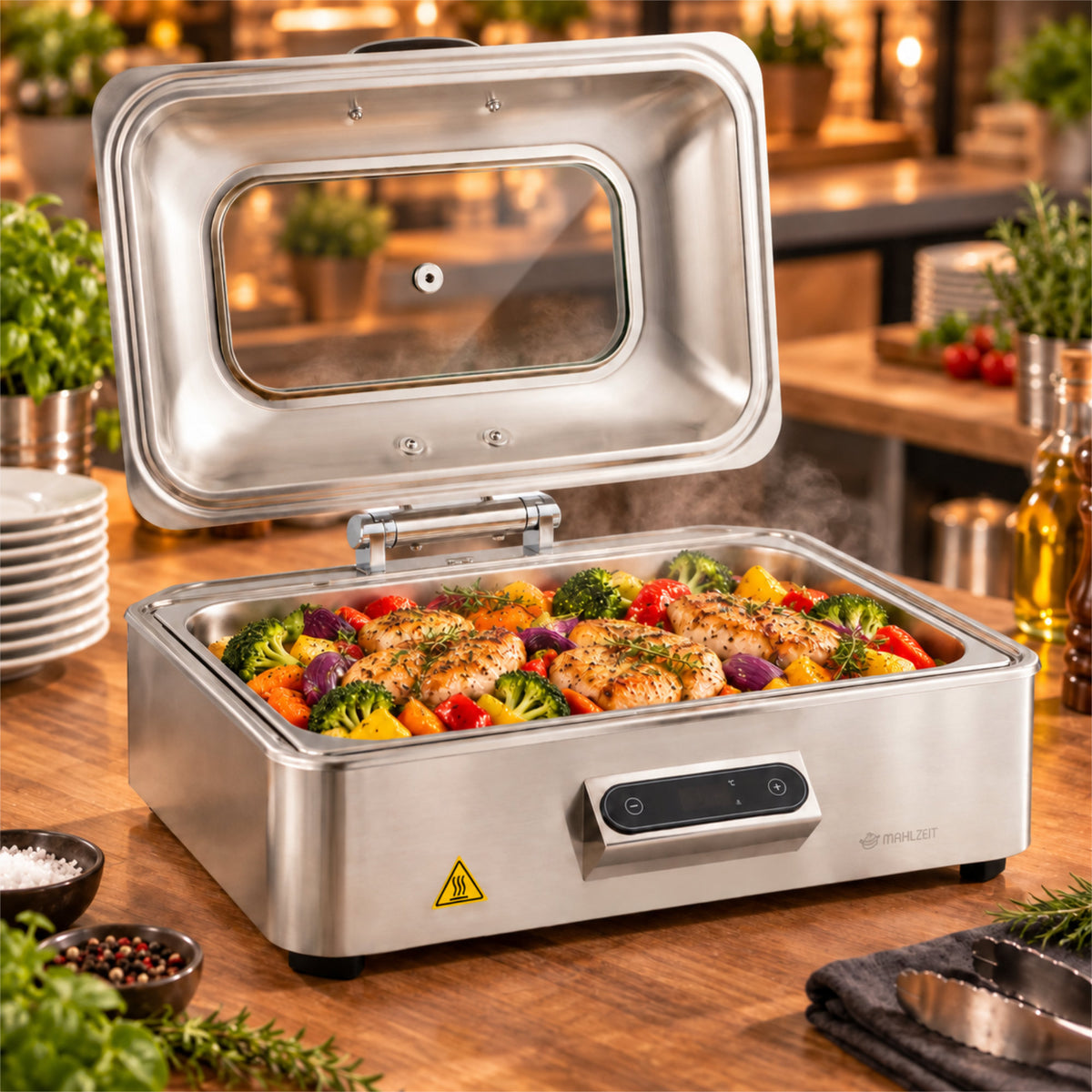 Chafing dish, stainless steel, 9.5 liters, incl. display and lid