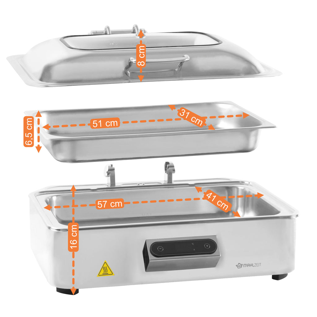 Chafing dish, acier inoxydable, 9,5 litres, avec présentoir et couvercle