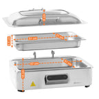 Chafing dish, acier inoxydable, 9,5 litres, avec présentoir et couvercle