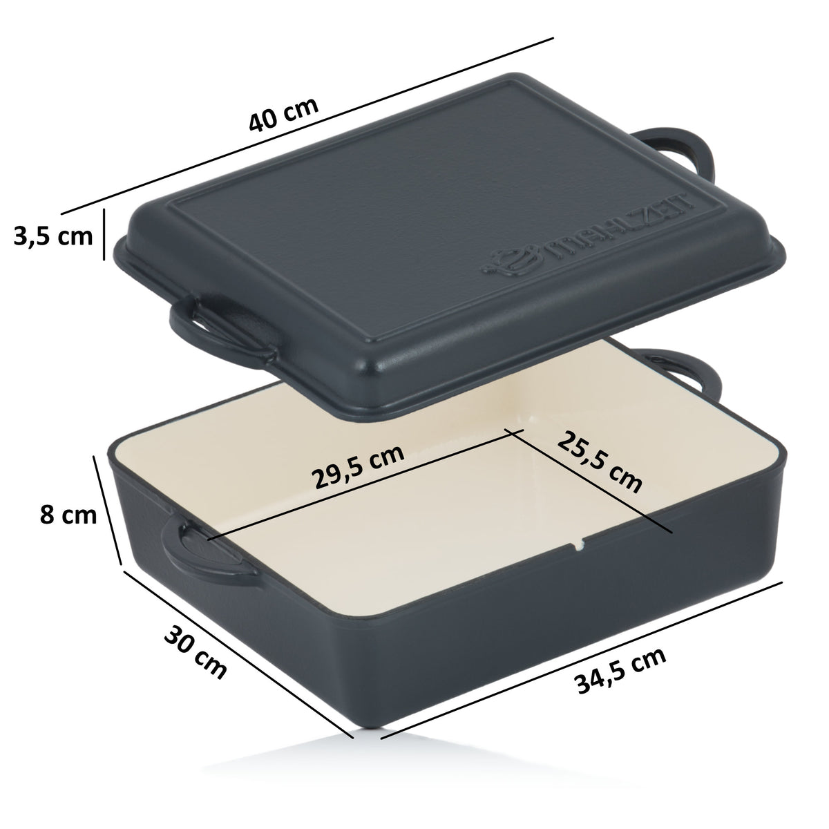 Roaster set, 3-piece, cast iron, enamelled