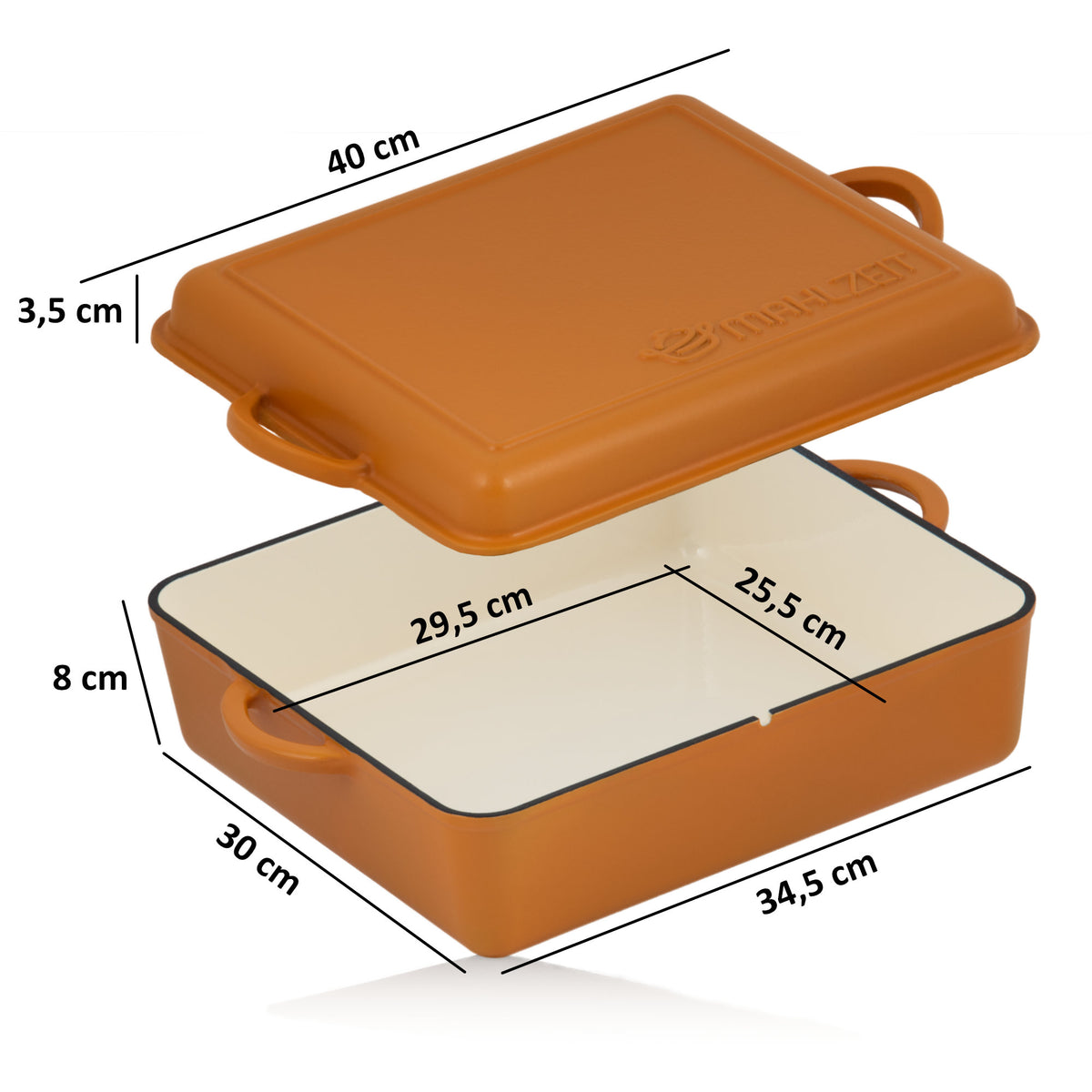 Set de cuisson, 3 pièces, fonte émaillée, couvercle de poêle inclus