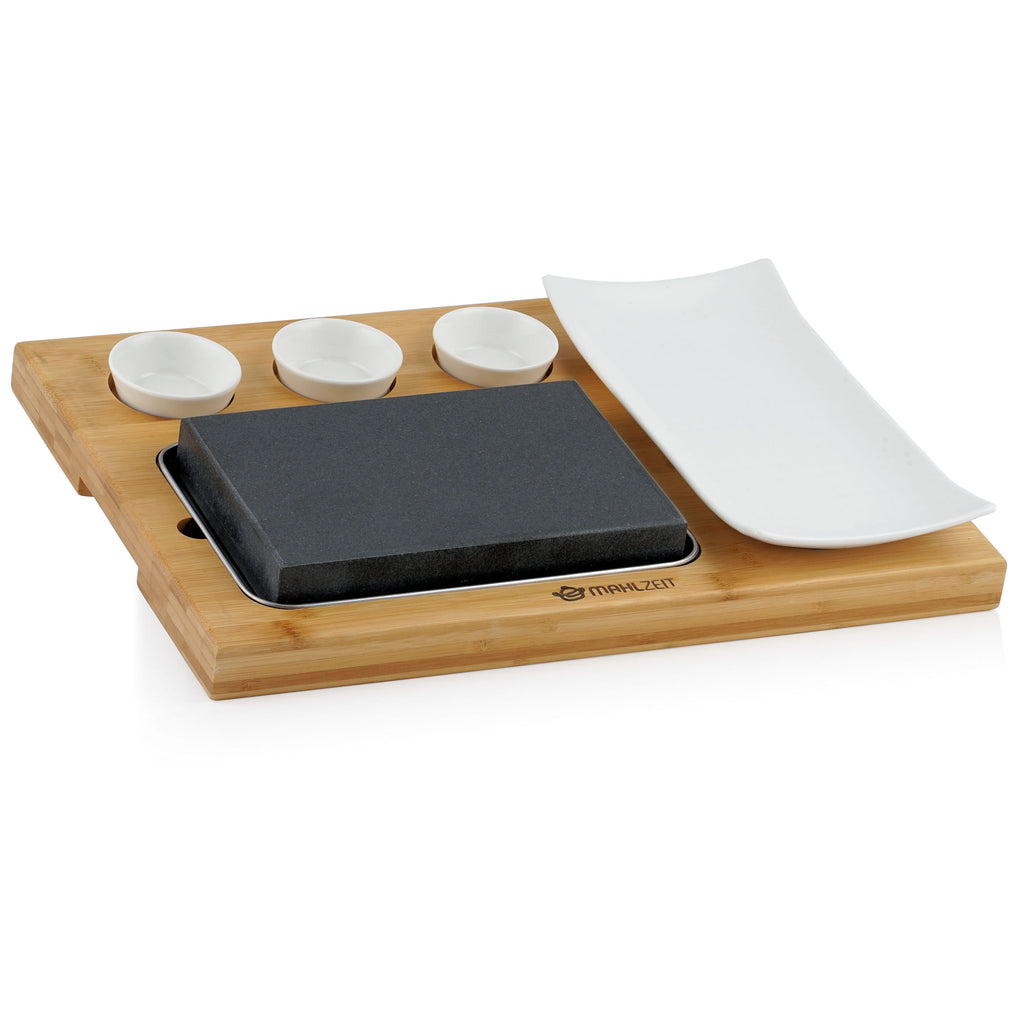 Lava stone set, 7-piece, incl. hot stone, plates and dip bowls