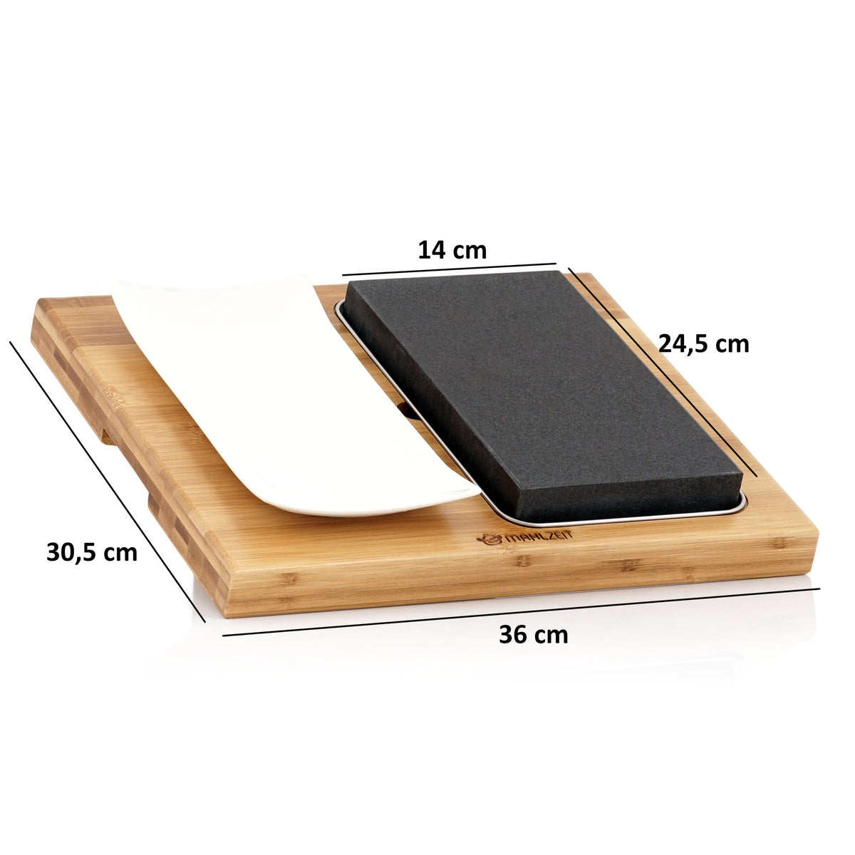 Lava stone set, 4-piece, incl. hot stone, plate and wooden board