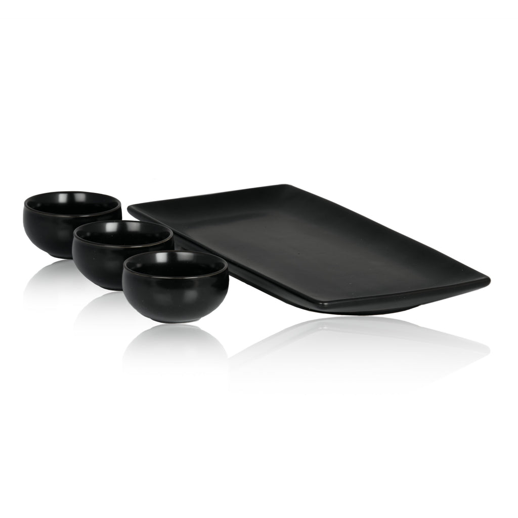 Lava stone set, 7-piece, incl. hot stone, plates and dip bowls