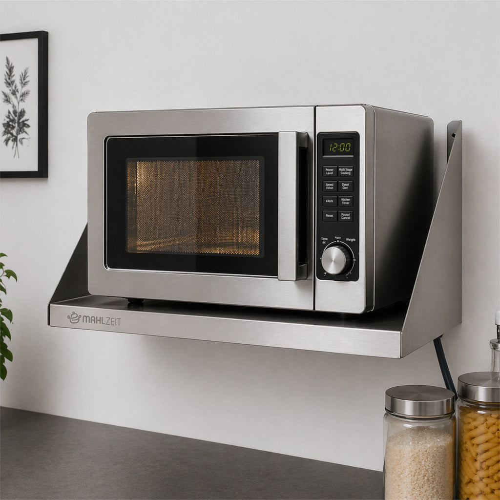 Étagère murale pour micro-ondes, acier inoxydable, avec passe-câbles