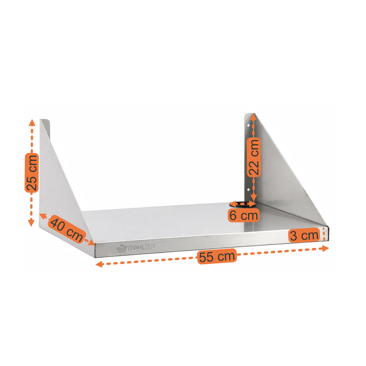 Microwave Wall Shelf, Stainless Steel, with Cable Access