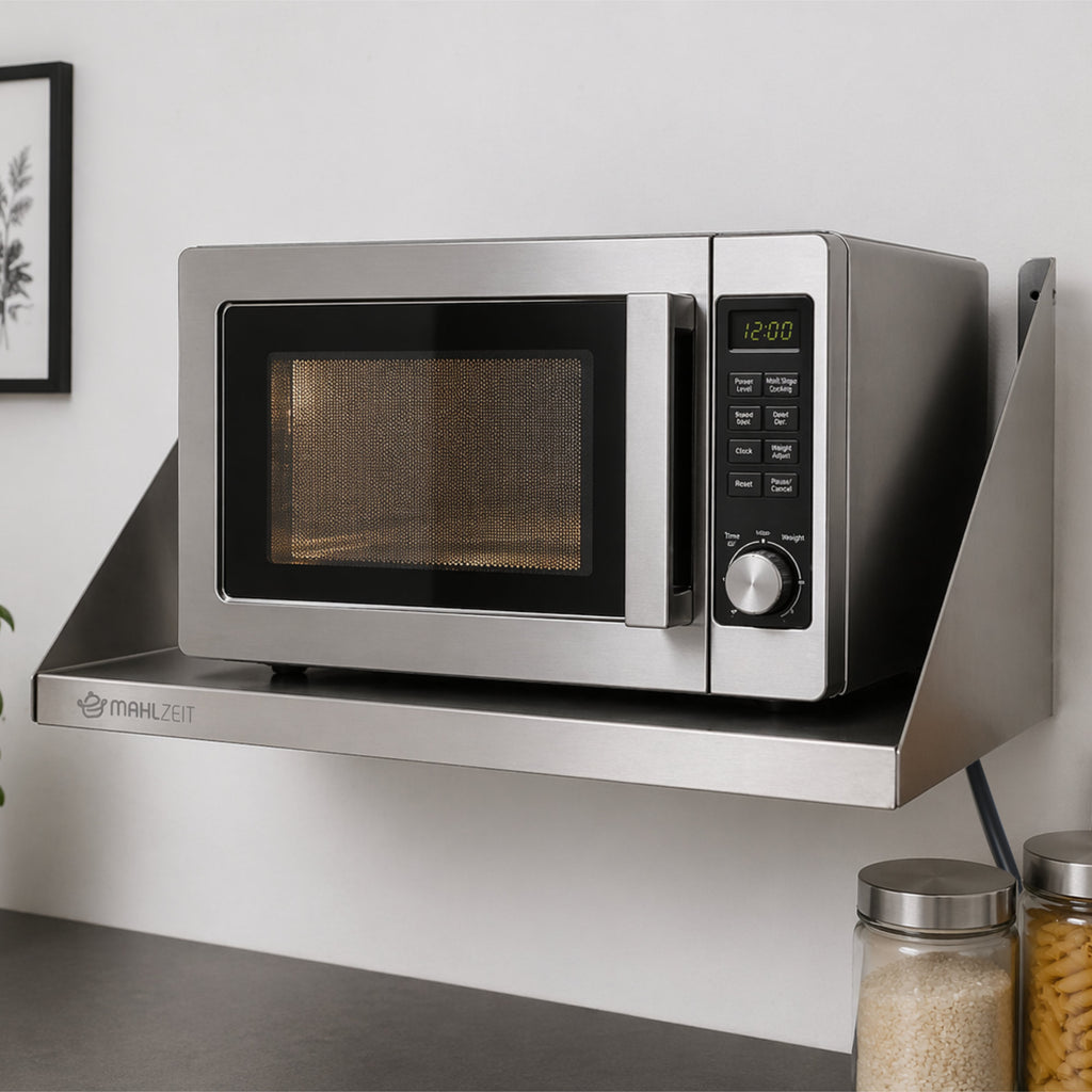 Étagère murale pour micro-ondes, acier inoxydable, avec passe-câbles