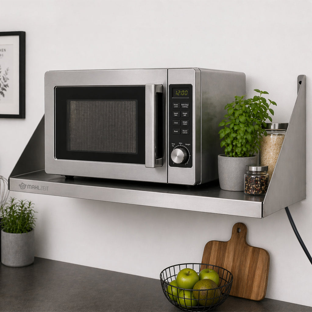 Étagère murale pour micro-ondes, acier inoxydable, avec passe-câbles