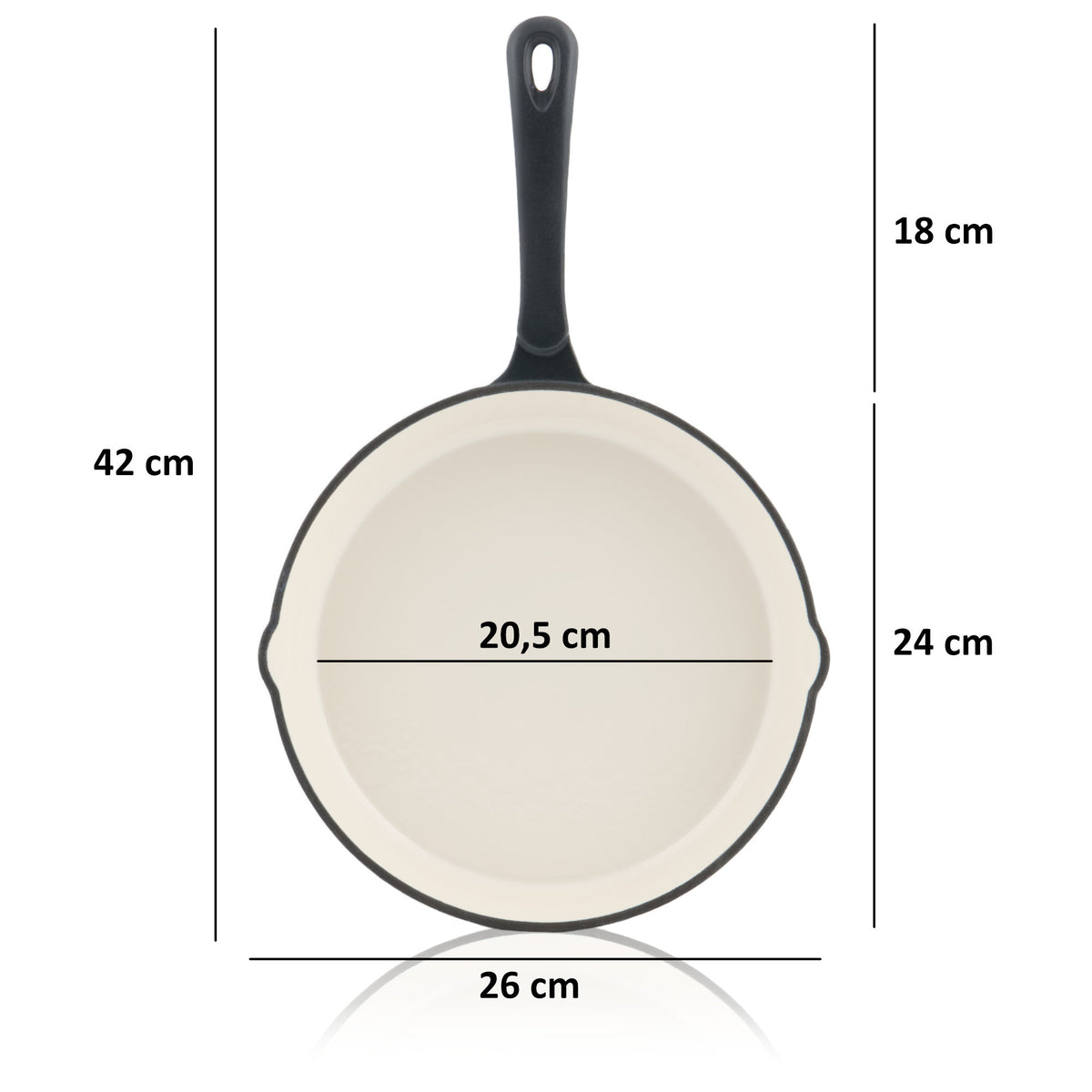 Frying pan, Ø 24 cm, cast iron, enamelled, with two pouring spouts