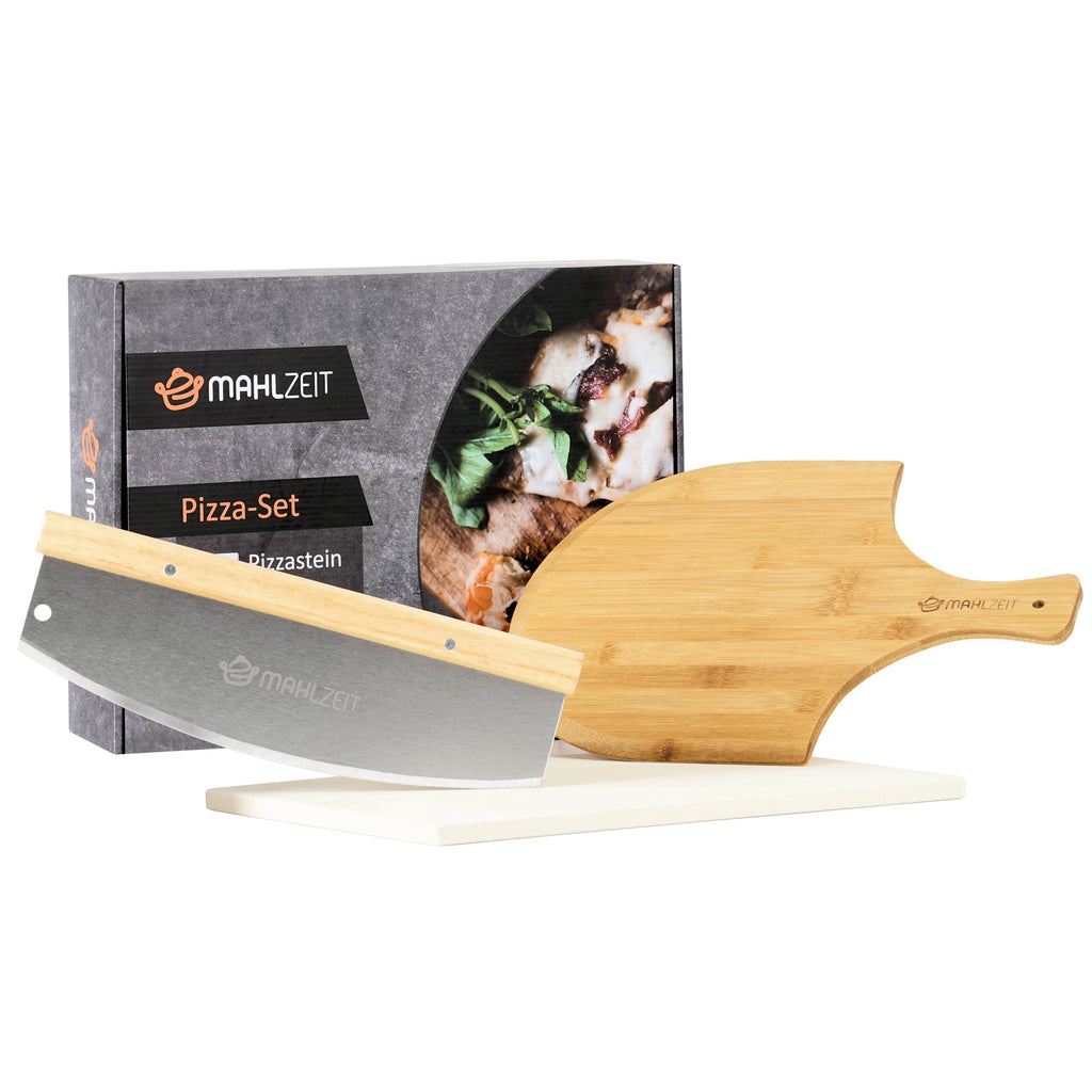 Pizza set, 3-piece, 40 x 30 cm pizza stone, incl. peel and cutter
