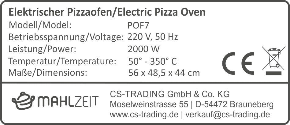 Pizza oven, electric, incl. pizza stone and timer