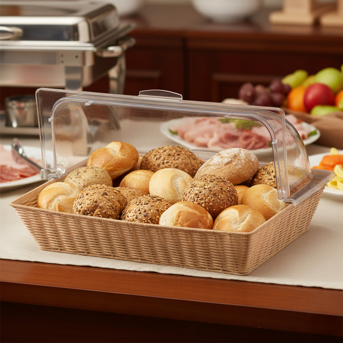 Rattan bread basket, 54 x 36 x 26 cm, incl. roll-top