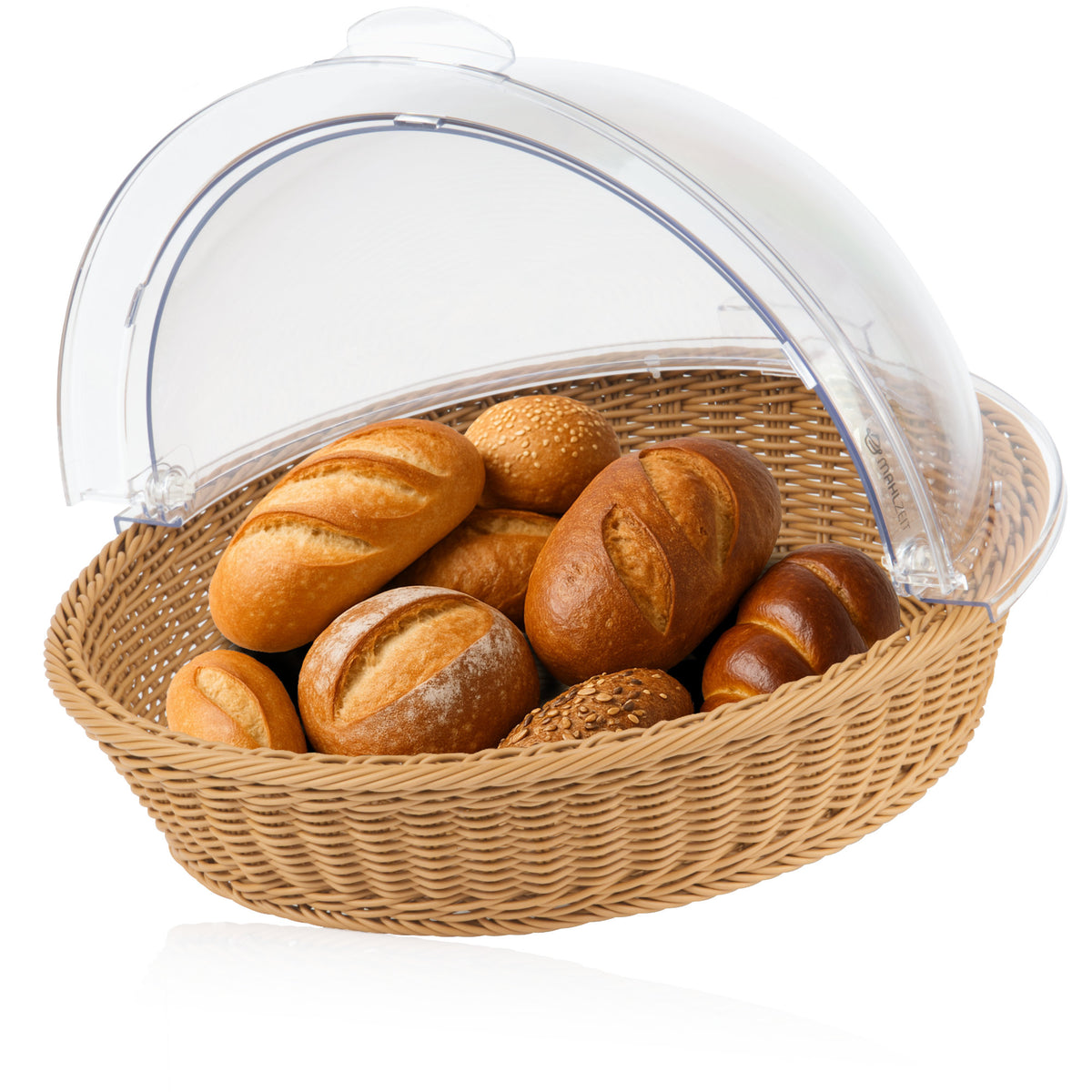 Rattan bread basket, 42 x 39 x 29 cm, incl. roll-top lid