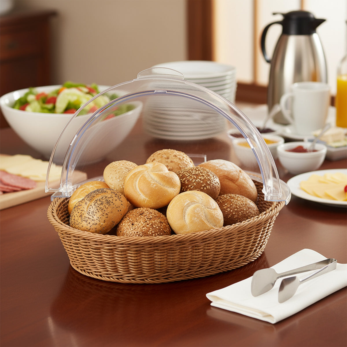 Rattan bread basket, 42 x 39 x 29 cm, incl. roll-top lid