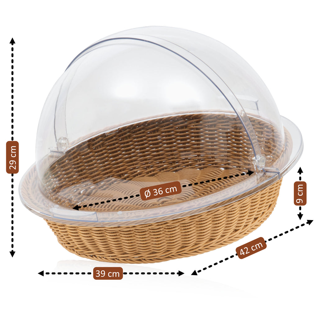 Rattan Brotkorb, 42 x 39 x 29 cm, inkl. Rolltop-Deckel