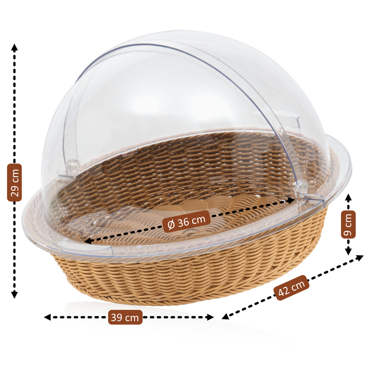 Rattan bread basket, 42 x 39 x 29 cm, incl. roll-top lid