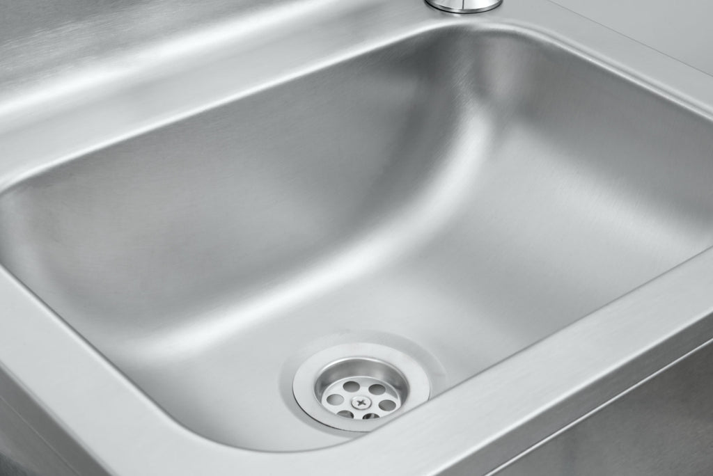 Lave-mains, acier inoxydable, avec commande au genou et distributeur de savon