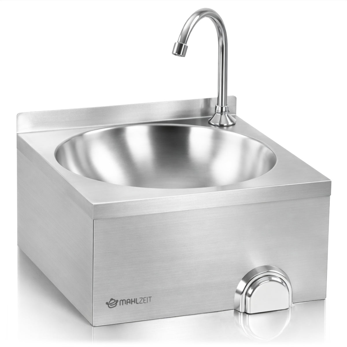 Stainless steel knee-operated wall-mounted washbasin