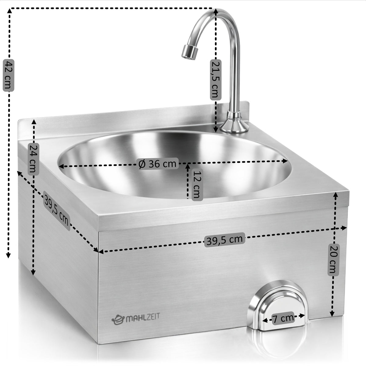Stainless steel knee-operated wall-mounted washbasin