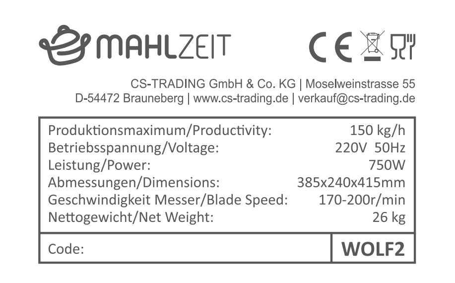 Meat grinder, electric, stainless steel, 750W - 150kg/h