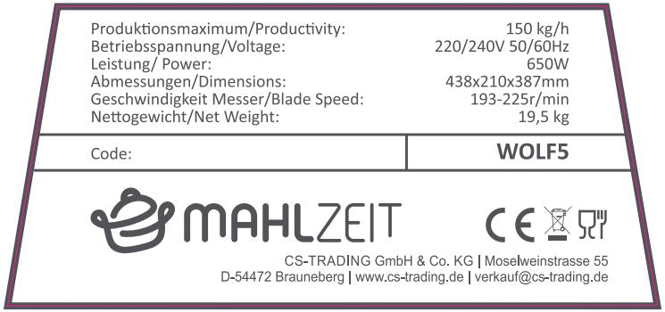 Meat grinder, electric, stainless steel, 650W 150kg/h, incl. sausage stuffer attachments