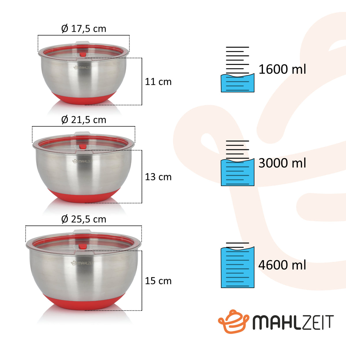 Schüssel 3er Set, Edelstahl, inkl. Deckel