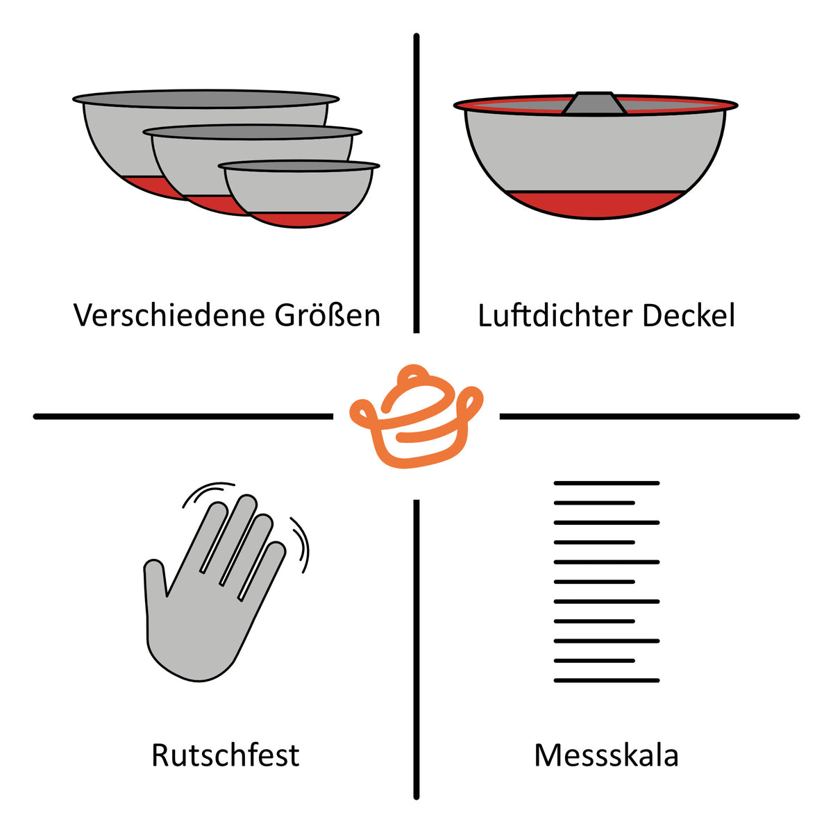 Schüssel 3er Set, Edelstahl, inkl. Deckel