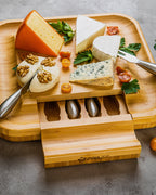 Cheese board, bamboo, 36 x 34 x 5 cm, incl. cheese knives
