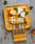 Cheese board, bamboo, 36 x 34 x 5 cm, incl. cheese knives